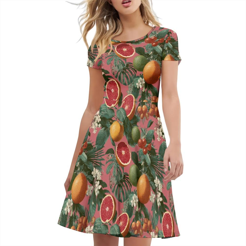 Casual Summer Dress for Women Beach Suspender Skirt Short-sleeved T-shirt Dress