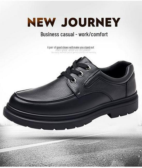 PLOVER Men's Fleece-Lined Leather Business Casual Shoes - Thick Sole