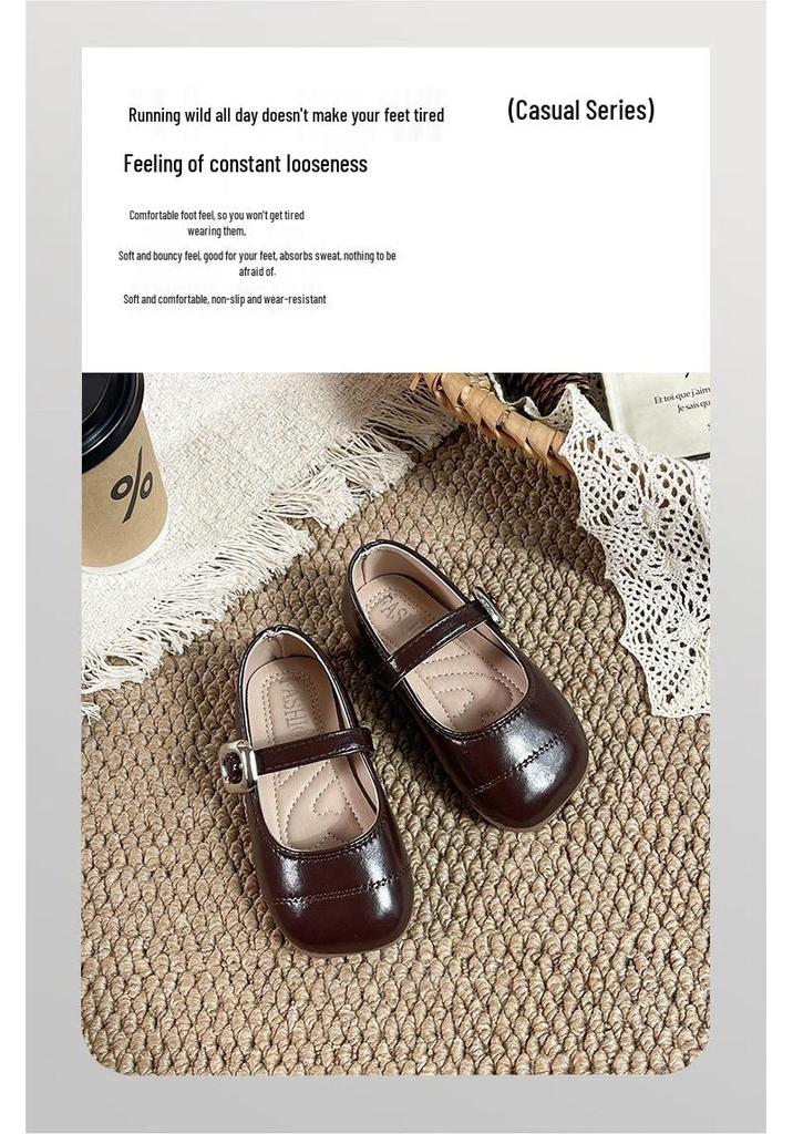 2026 Spring/Summer Girls' Silver Mary Jane Leather Shoes - Retro Low-Cut, Non-Slip for Toddlers & Young Children