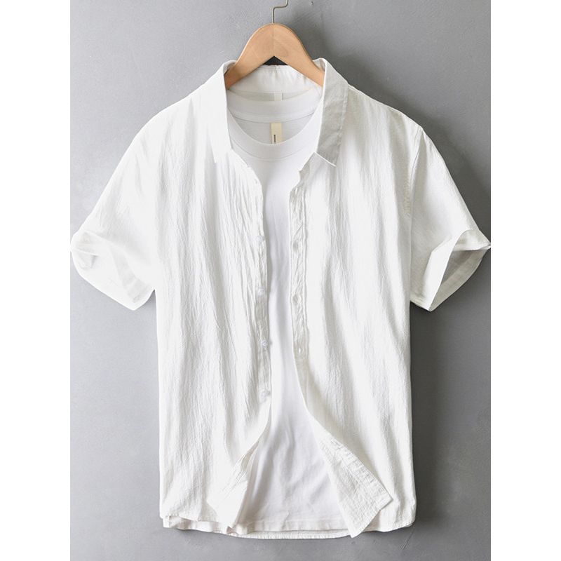 Summer Japan fashion Retro Simple Cotton and Linen Short sleeve Shirts Men's Casual All-matching Top Half Sleeve Linen Shirt Thin