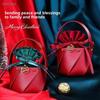 Red Leatherette Gift Bag with Gold Ornaments,Festive Gift Containers for Holiday Candies & Small Presents