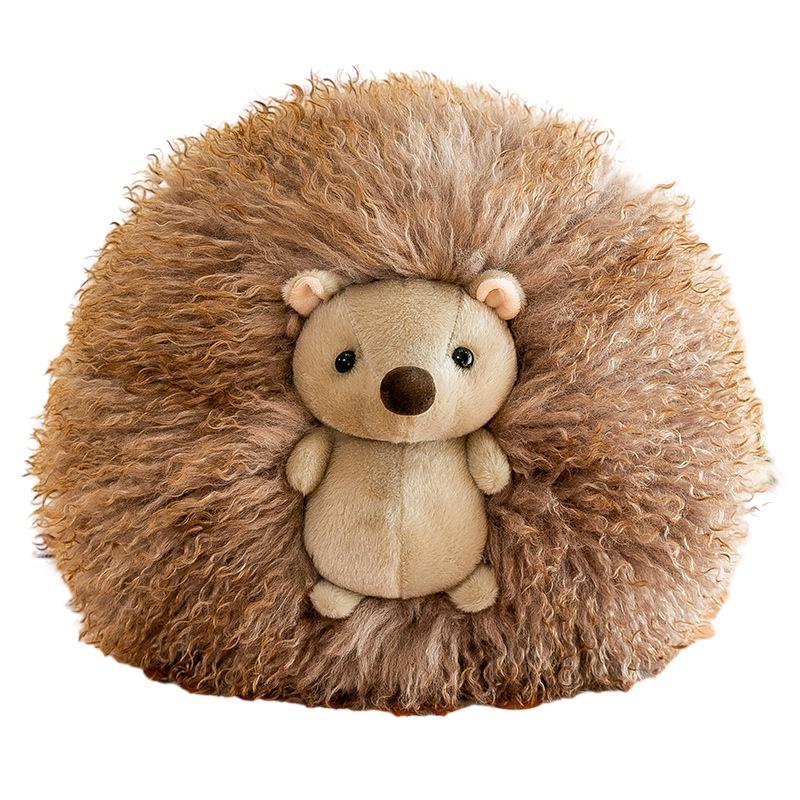 

Cute Round Hedgehog Plush Pillow With Fluffy Panda Bear Wholesale Stuffed Animal Toy For Girls Brown