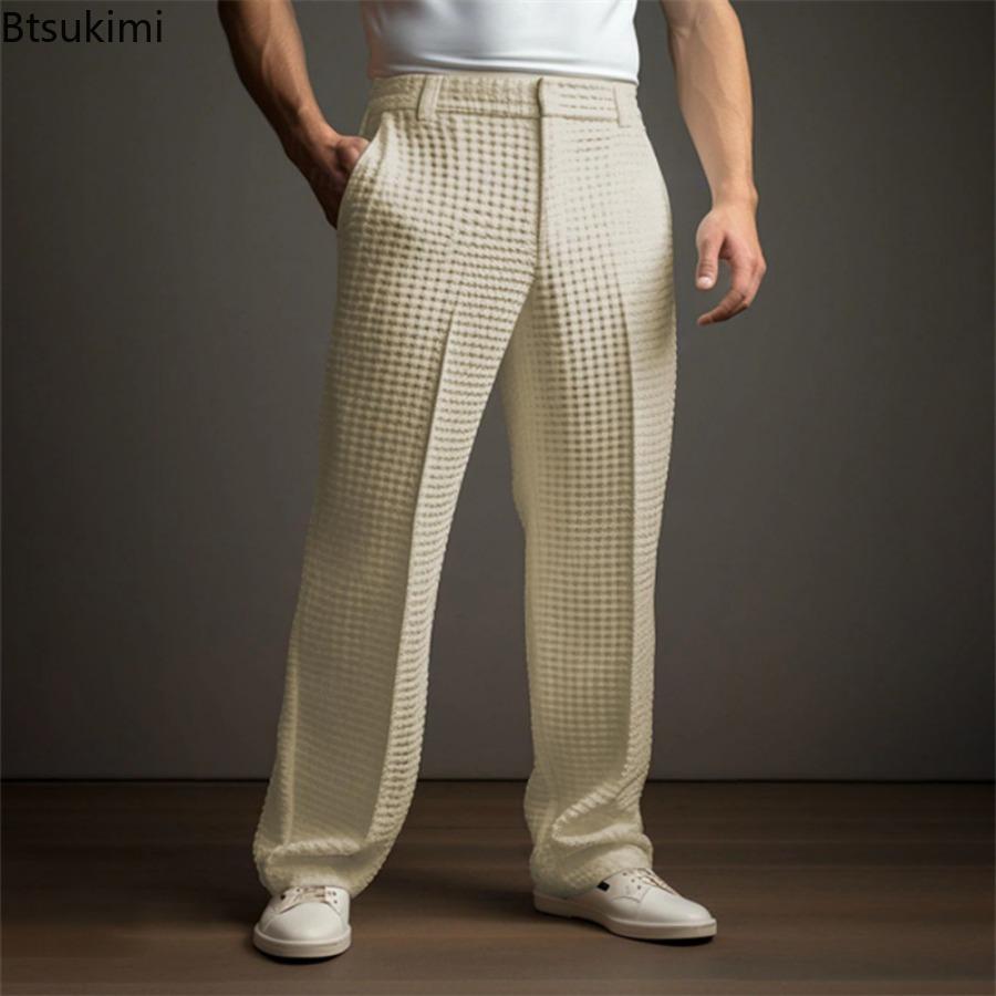 

Мужские элегантные вафельные брюки от костюма однотонные свободные прямые брюки деловые социальные брюки для платья повседневные брюки для отпуска для мужчин XS хаки