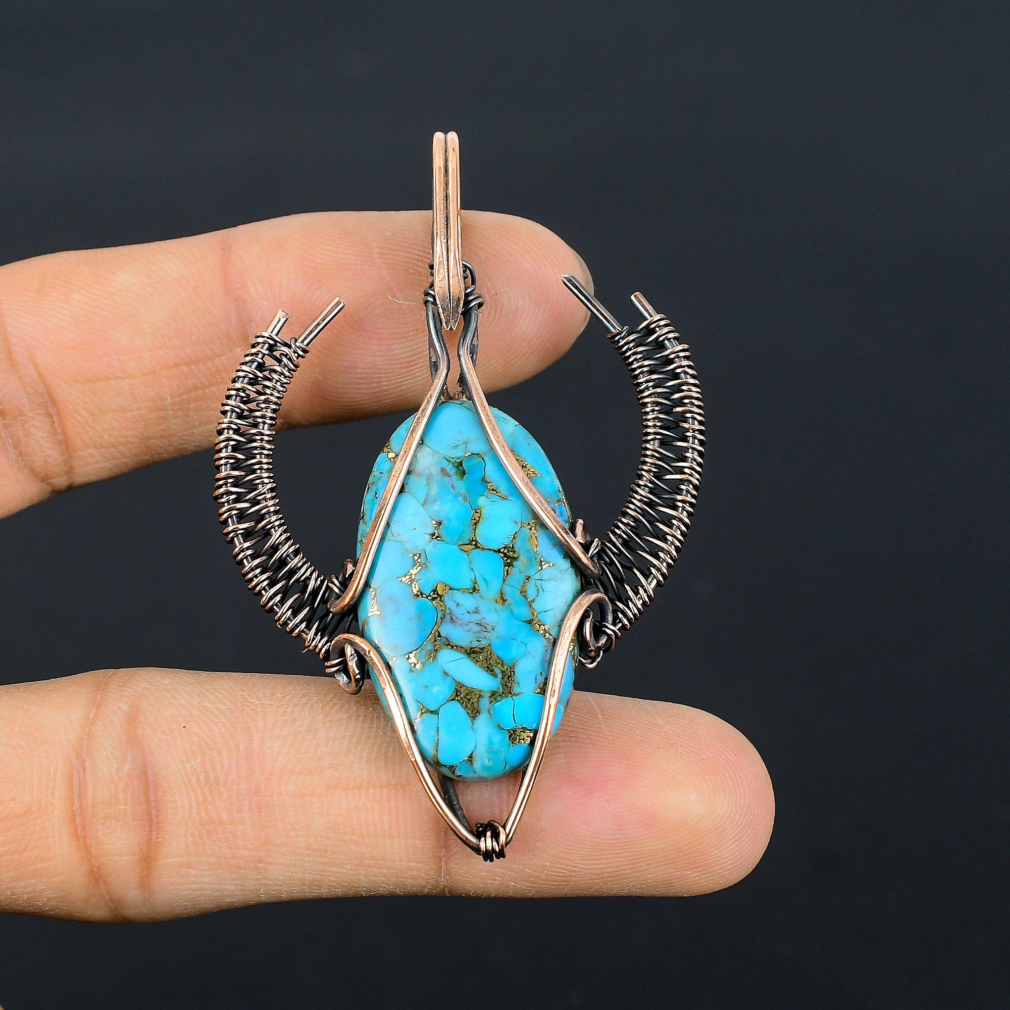 

Copper Turquoise 999 Copper Wire Wrapped Pendant, Handmade Gemstone Pendant Jewelry, Gifts For Wife Brand New Pendant 2.55 Inches