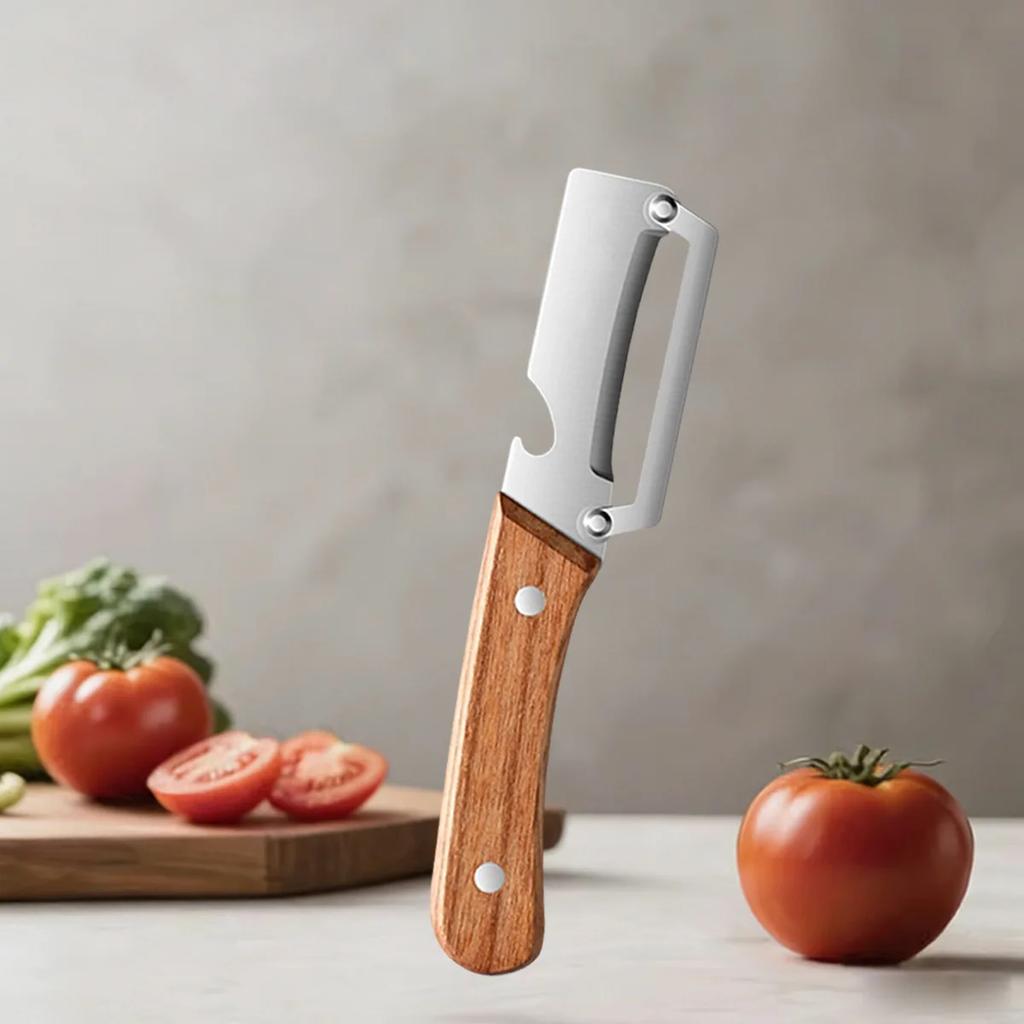 Pelador de Cocina Multifunción de Acero Inoxidable Específico para Cocina para Cortar Frutas y Verduras con Mango de Madera/Acero