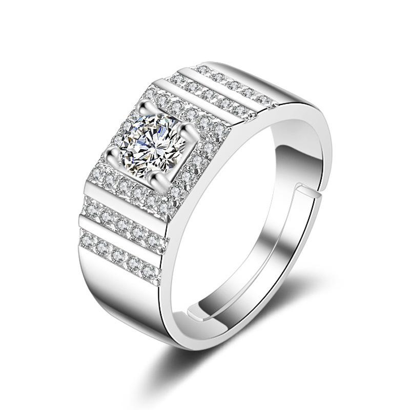 

Men s Fashionable White Gold-Plated Full Diamond Ring Adjustable Open