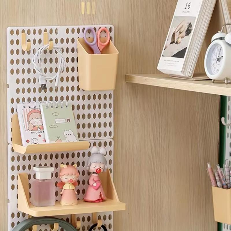 Kawaii Hole Board Dormitory Wall Shelf Decoration Free Punching Adhesive Students Study Wall Mounted Storage Rack Home Organizer