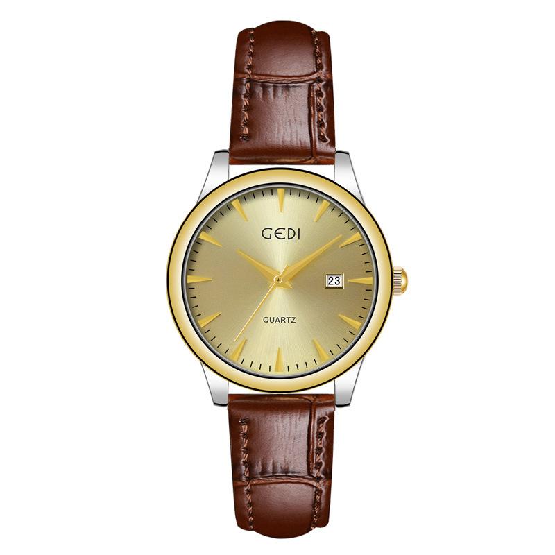 Paar Klassische Lederuhr Einfach Hochwertig Kalender Wasserdicht Quarz-Uhr Wertvolle Uhr