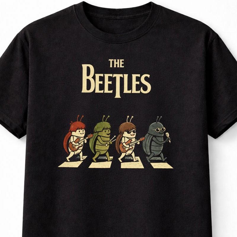 The Beetles TShirt Cute Insect Band Beatles Unisex Black Graphic Tee