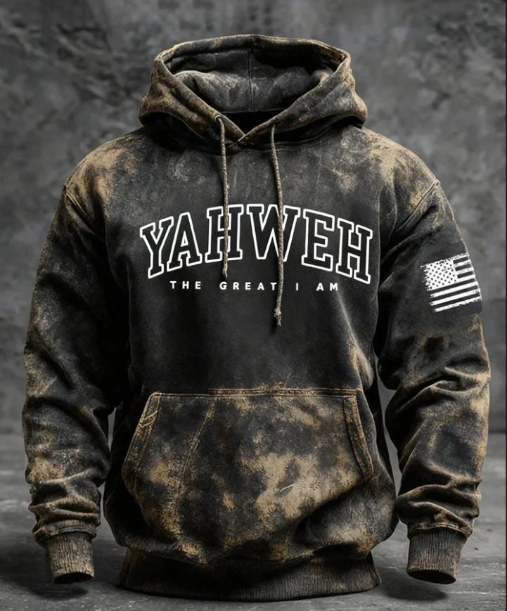 Men's Retro American Flag Print Hoodie