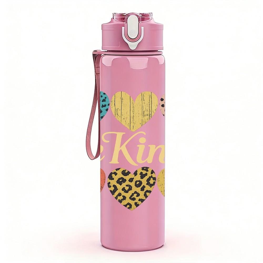 1PC Be Kind Multi Hearts 750ml Color Plastic Sports Water Bottle Leakproof Flip Straw Lid Suitable for Sports Office Home Use