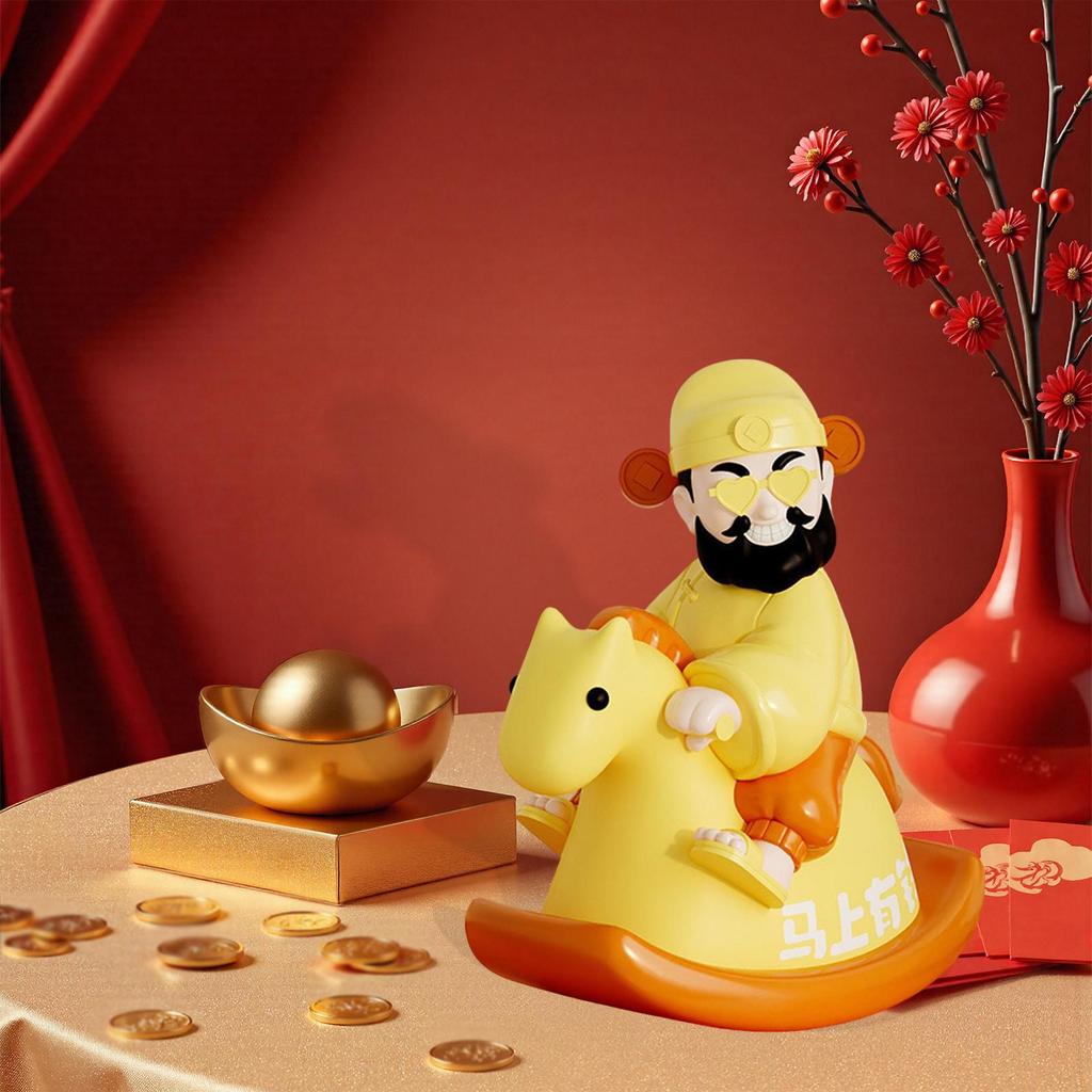 God of Wealth Figurine Desk Decoration Resin Craft Cartoon Creative Decorative Sculpture for Spring Festival Cabinet Bedroom