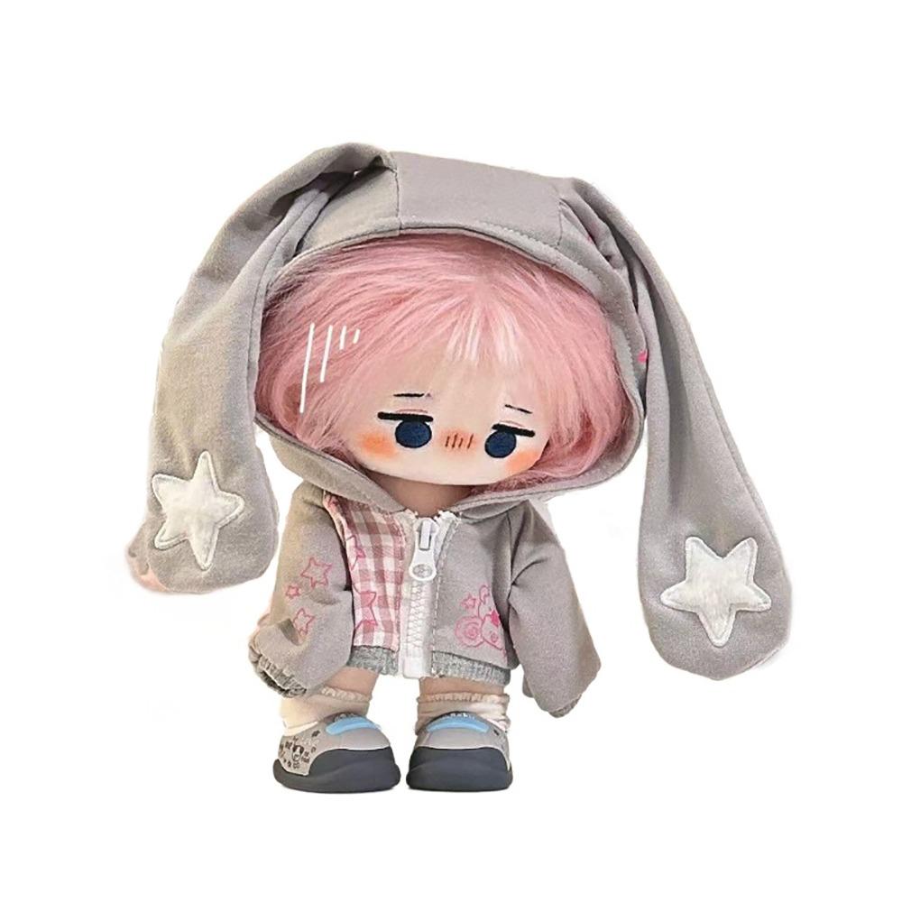 

20cm Doll Rabbit Ear Coat Cartoon Rabbit Ear Mini Sweatshirt Jacket Creative Doll Clothes Toy серый
