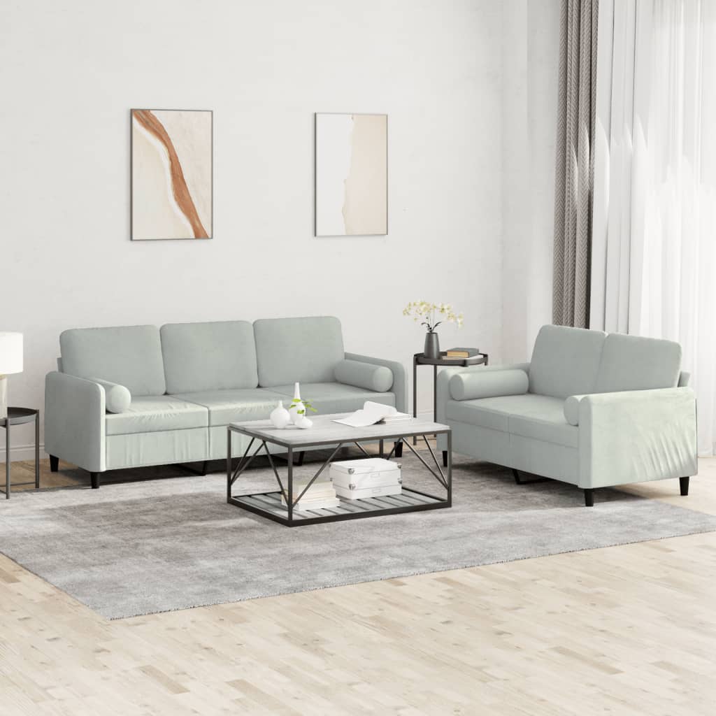2 Piece Sofa Set with Cushions Light Grey Velvet