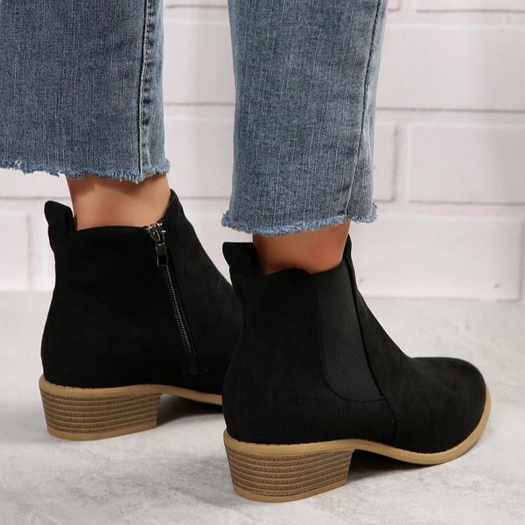 Large Size Women's Short Boots New Square Heel Suede Fashion Boots Side Zipper Short Boots Casual Versatile Women's Shoes