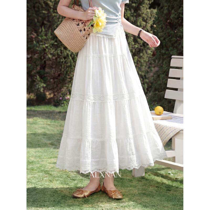 Women s White Lace Tiered A-Line Midi Skirt S
