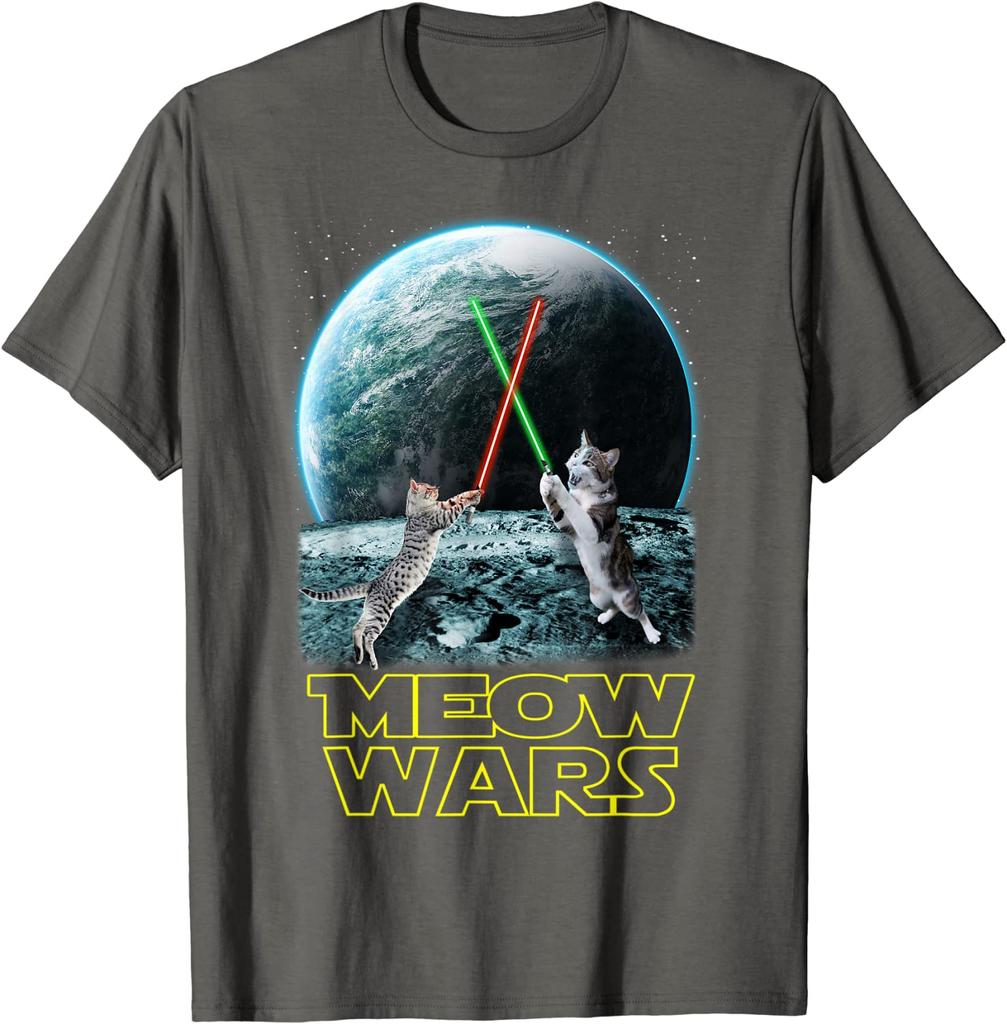 Meow Wars Cat Shirt Funny Gifts For Cats Lovers T-Shirt T-Shirt Funny Funny T Shirt Cotton Tops Tees for Male Personalized