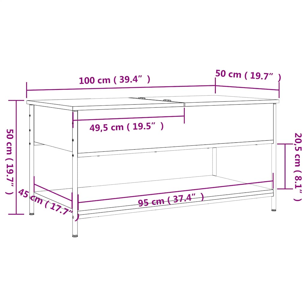 Coffee Table Black 100x50x50 Cm Wood Based Material and Metal