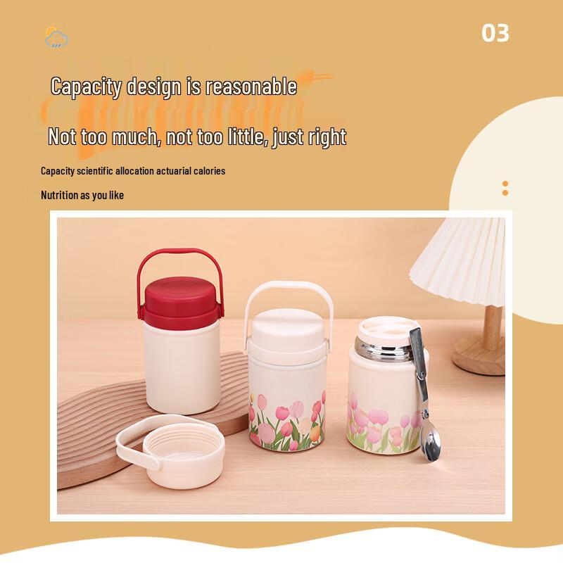 316 Stainless Steel Portable Insulated Food Jar with Folding Spoon
