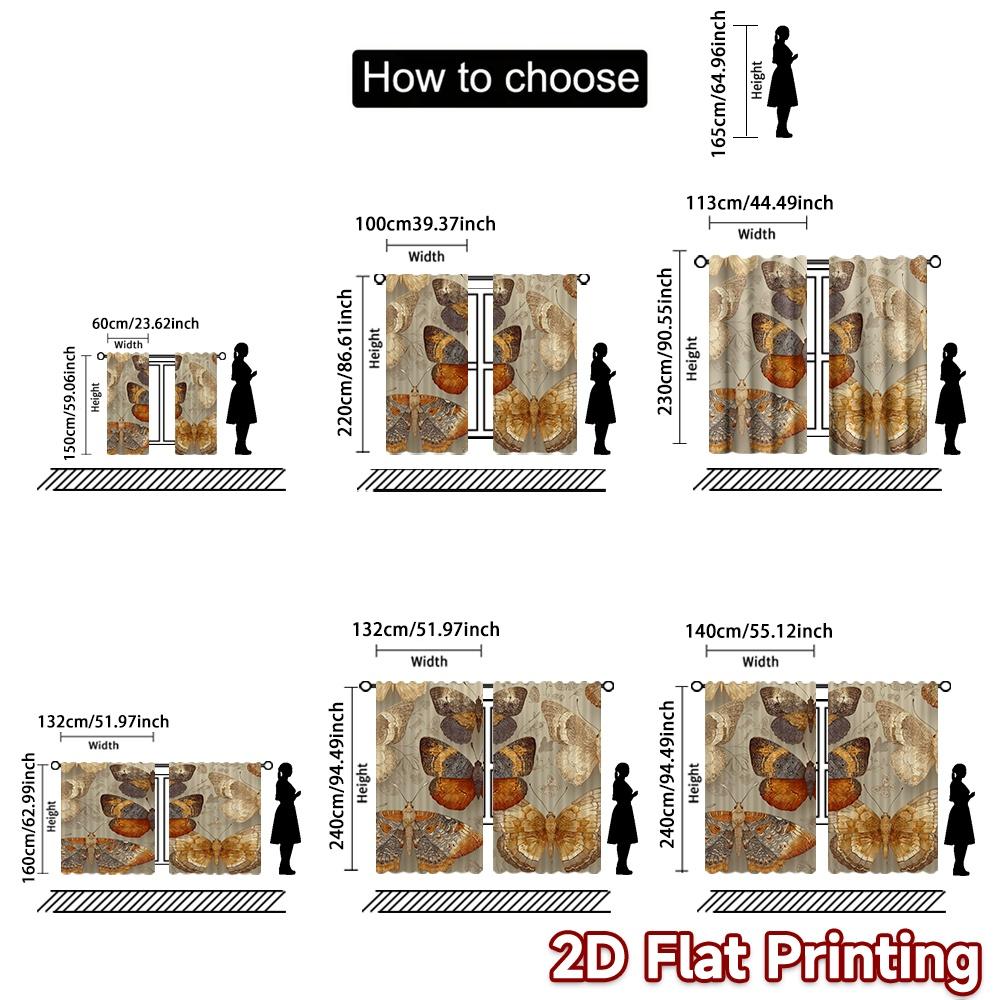 Flat Printing Curtains Without Rod Butterflies Cream Background Popular Fashionable Durable Polyester Set Of 2 Made