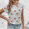 Elegant Vintage Style Flower Print T-shirt Top Summer Loose Breathable Women's T-shirt Fashion New Round Neck T-shirt