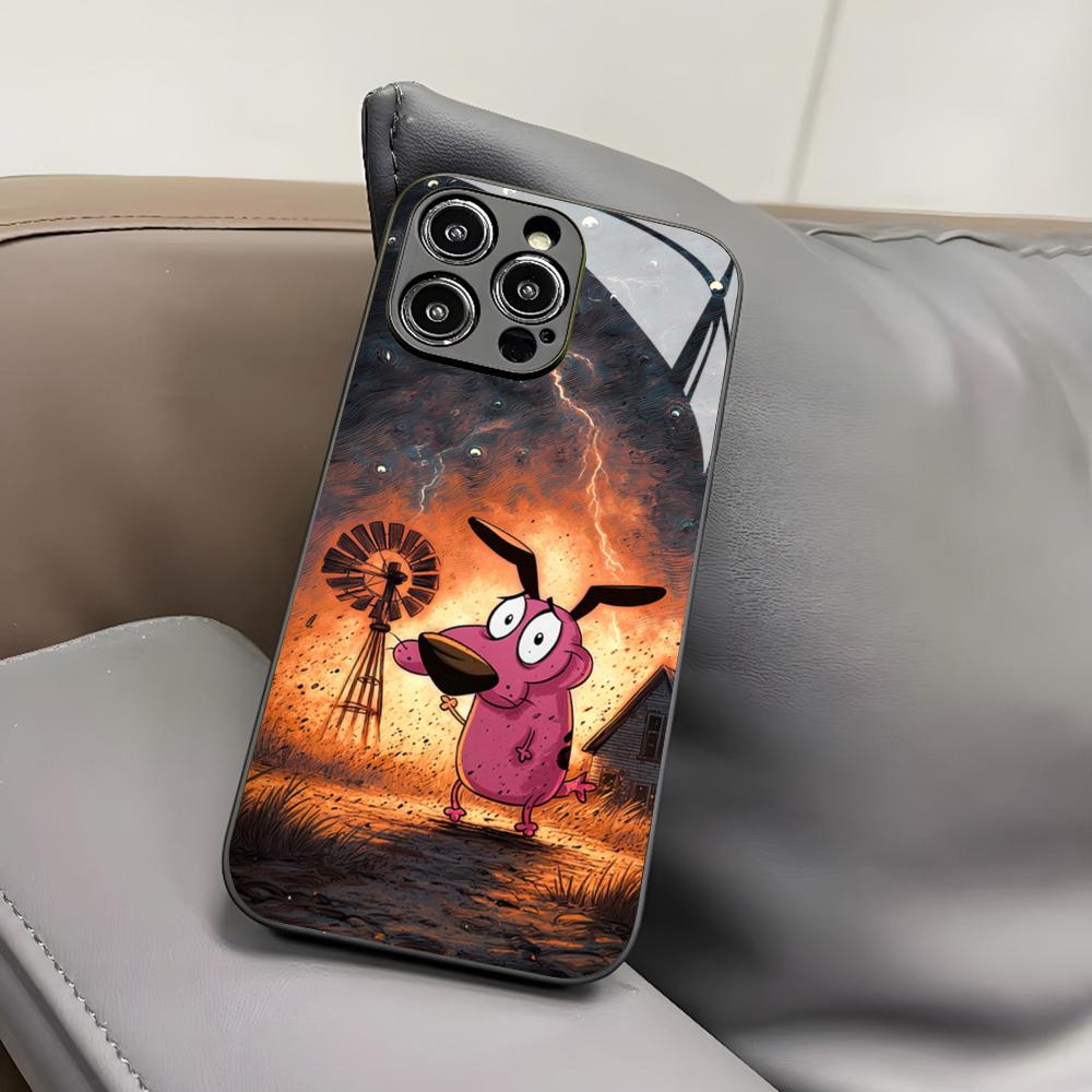 Coque de téléphone CARTOON COURAGEOUS pour Iphone 17 Air 16 15 14 12 11 13 Pro Max Mini X Xr Xs Puls Housse en Verre Noir