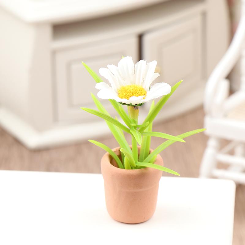 Different Styles 1:12 Dollhouse Miniature Flowers Mini Potted Plant Flower Pot DollHouse Decor Bonsai Model Garden Home Ornament