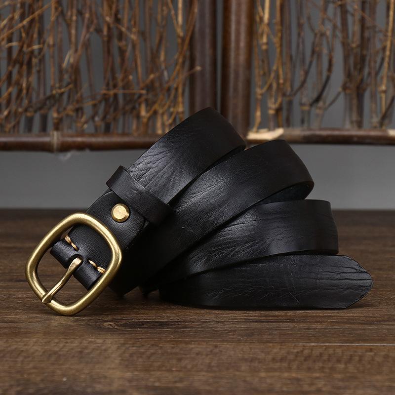 Handmade Retro Copper Buckle Ladies Belt Leather Belt Simple and Versatile Pin Buckle