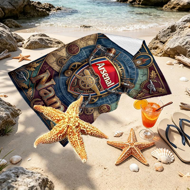 Custom Name Personalized Arsenal F.C Print Beach Towel, for Trip Camping Beach Party Home Decor, Birthday Gift for Family & Friends