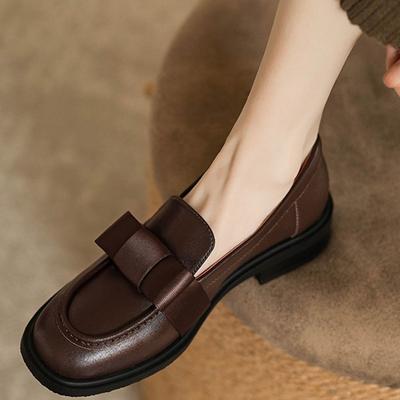 2025 Lente en Herfst Nieuwe Franse Leren Schoenen, Dames Britse Stijl Retro Vierkante Neus Loafers, Strik Mary Jane Enkelschoenen