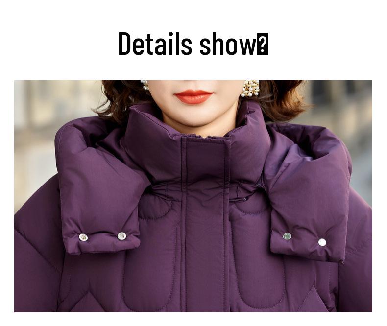 2025 New Hooded Cotton Jacket for Middle-Aged Women: Autumn-Winter Mid-Length Down Coat