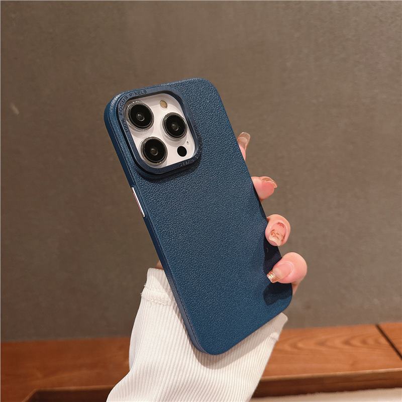 Lychee leather texture is suitable for iPhone 16 Pro Max case metal buttons, iPhone 17 Simple 13 protective case 15