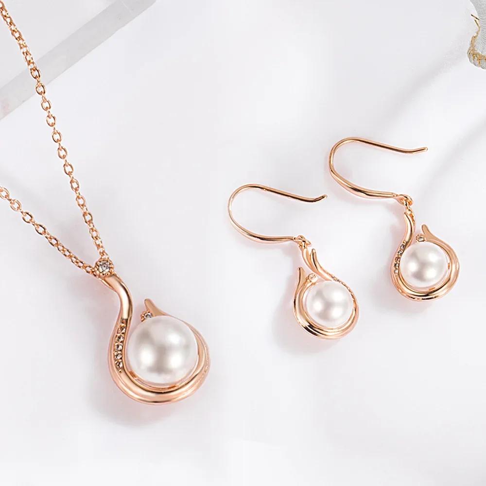 925 Silver Pearl Pendant Elegant Jewelry Sets For Women Earring Necklace Luxury Quality Jewellery Accessories