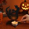 Matte Black Candle Stand Halloween Ghost Holder Solid Wood Tea Light Stand Maple Leaf Wear Resistant Holder Base Candlestick Projection for Spooky