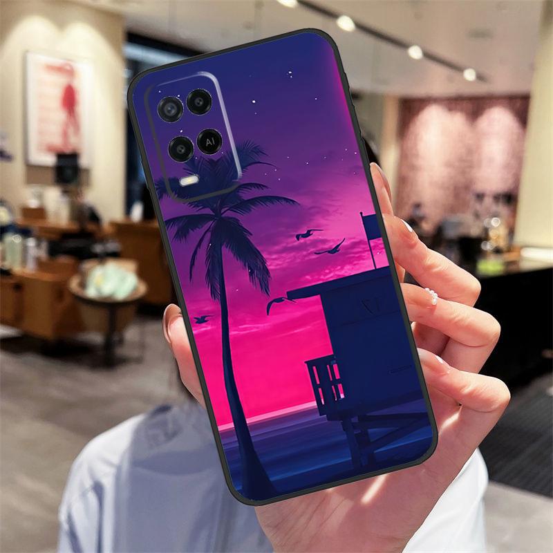 80s Retrowave Neon Palms Tree Case For Oppo A94 A54 A40 A60 A80 A98 A78 A18 A38 A58 A16 A76 A96 A17 A77 A74 A57S A15 Cover