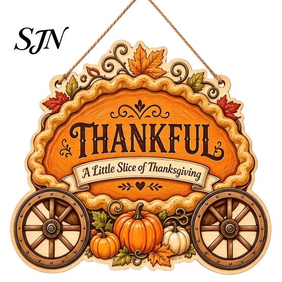 Thanksgiving Door Hanging Ornament Front Sign, Pumpkin Turkey Pattern Hanger, Autumn Decorative Wooden Plaque Harvest Wall for Farmhouse Porch