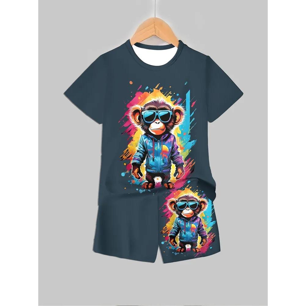 

Summer Cartoon Creative Fun Pattern Children s Summer Fashion Comfortable Soft Breathable Short Sleeved Two-piece Set 170