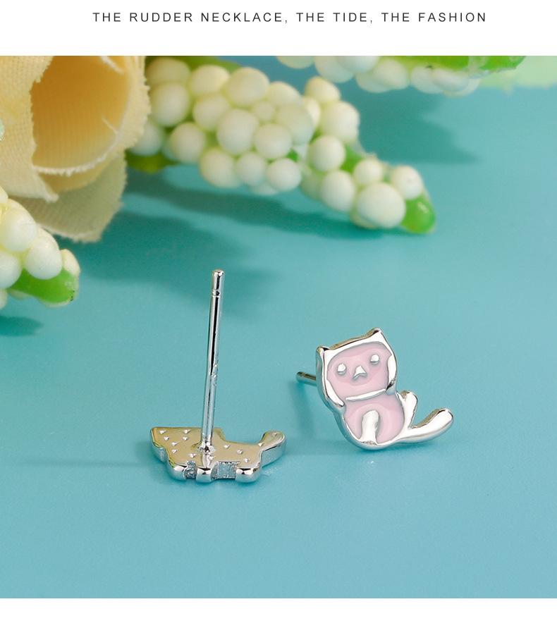 Fashion Asymmetrical Cut Cat 925 Sterling Silver Animal Popular Stud Earrings ED016