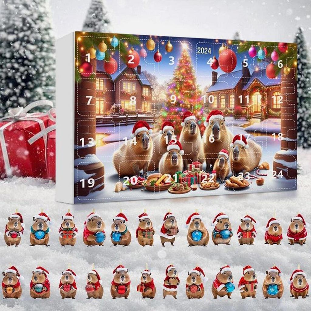 Capybara Advents-Weihnachten 24 Tage 3D Acryl Dekoration Weihnachtsbaum Capybara Ornament 2026 Countdown Kalender für Zuhause Auto Wand