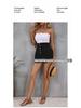 Women's Button High Waist Shorts with Pockets - Summer Pleated Elastic Waist, Versatile and Casual.