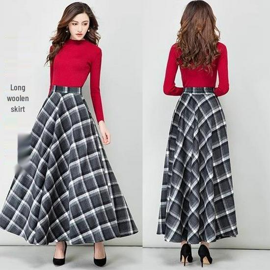 Damen Winter Wollrock mit hohem Bund, A-Linie, mittellang - Warm, Vielseitig, Kälteschutz, Figurschmeichelnd, Weiter Saum.