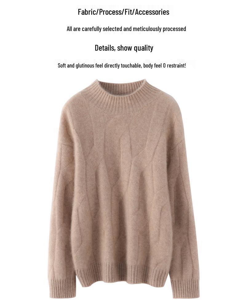 Women's Wool Blend High Neck Chunky Knit Sweater - Warm, Thick, Skin-Friendly Autumn/Winter Ready-to-Wear Arrival