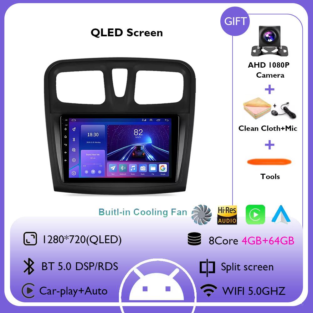 Android 14 Wireless Carplay Auto Car Radio Multimedia Player for Renault Logan 2 Sandero 2 2012 - 2019 GPS Stereo Head Unit