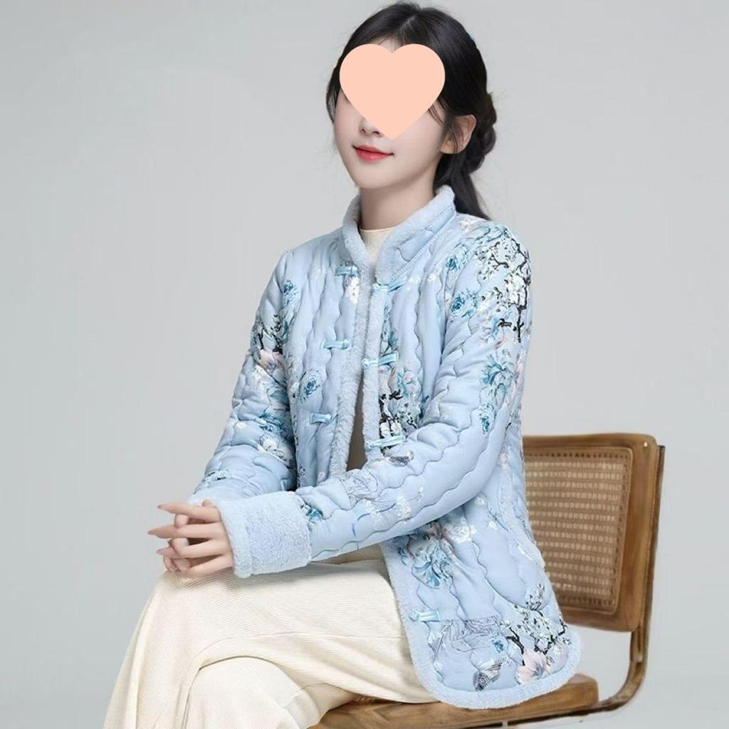 Retro Thickened Chinese Cotton Jacket with Frog Buttons and Fleece-Lining: Versatile Winter Outerwear