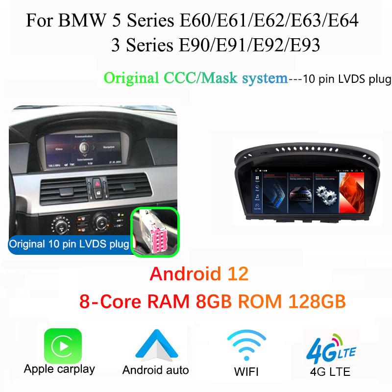 Radio multimedia auto wireless CarPlay cu Android Auto pentru BMW Seria 5/3 E60 E61 E62 E63 E90 E91 E92 E93 M3 CCC CIC monitor