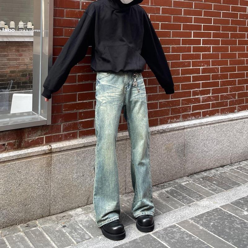 JYL Men's Flare Jeans American Vibe Ripped Summer Loose Wide-Leg Floor-Length Denim