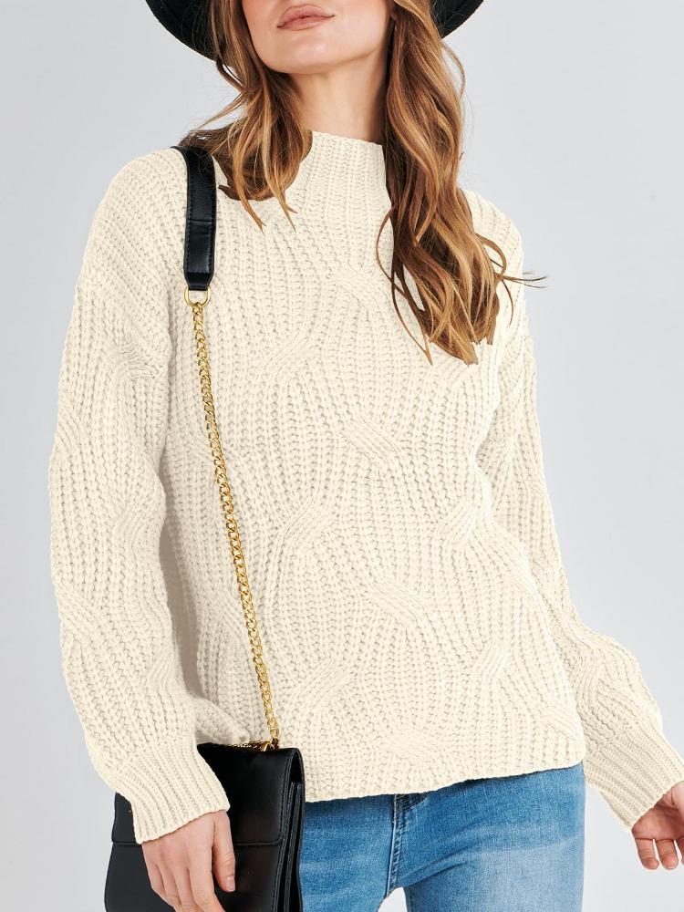 Autumn Winter Drop Shoulder Loose Casual Cable Knit Pullover Top Luxurious Relaxed-fit Slimming and Versatile Top