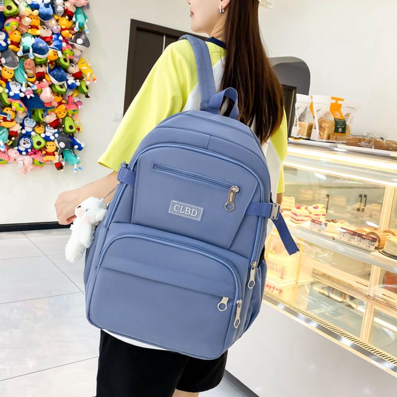 5pcs Elementary School Five Piece Backpack High School Students Large Capacity Multi Pocket Multi Functional Backpack Solid Canvas Leisure Bag