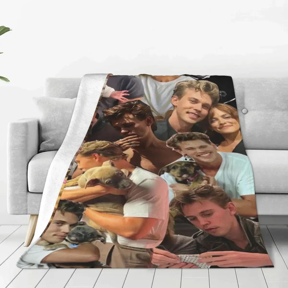 Austin Butler Plaid Blanket Fleece Printed Actor Collage Multifunction Warm Throw Blankets for Sofa Travel Plush Thin Quilt 75X95CM