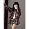 Women's Pink Plaid Embroidered Shirt Jacket - Autumn/Winter Small Size Loose Fit Casual Outerwear